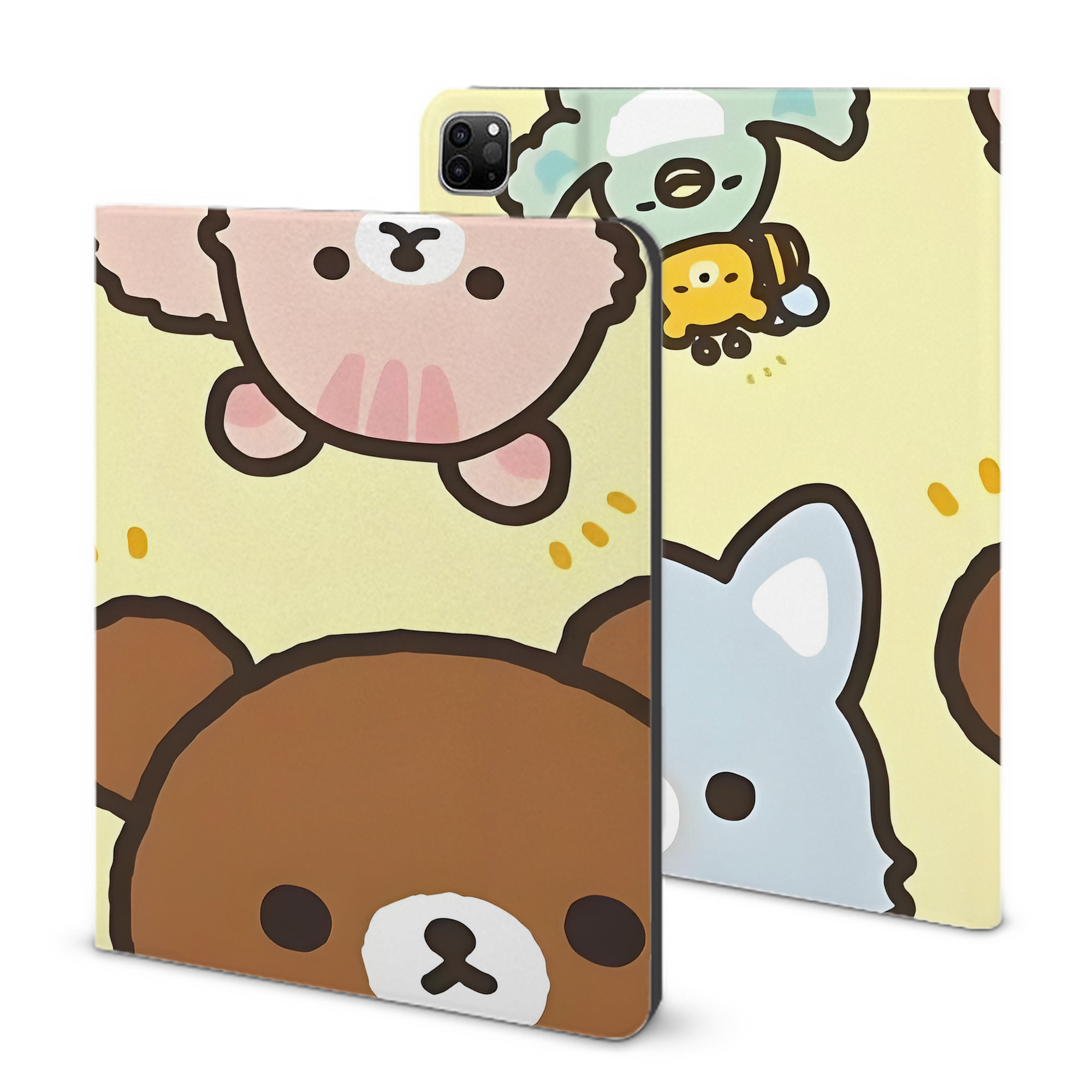 （画像用） リラックマ リラックマ キイロイトリ Rilakkuma Korilakkuma Kiiroitori IPad ケース ブック型 PUレザー TPU 耐衝撃 軽量 薄型 ペン収納なし 全面保護 IPad 各モデル対応